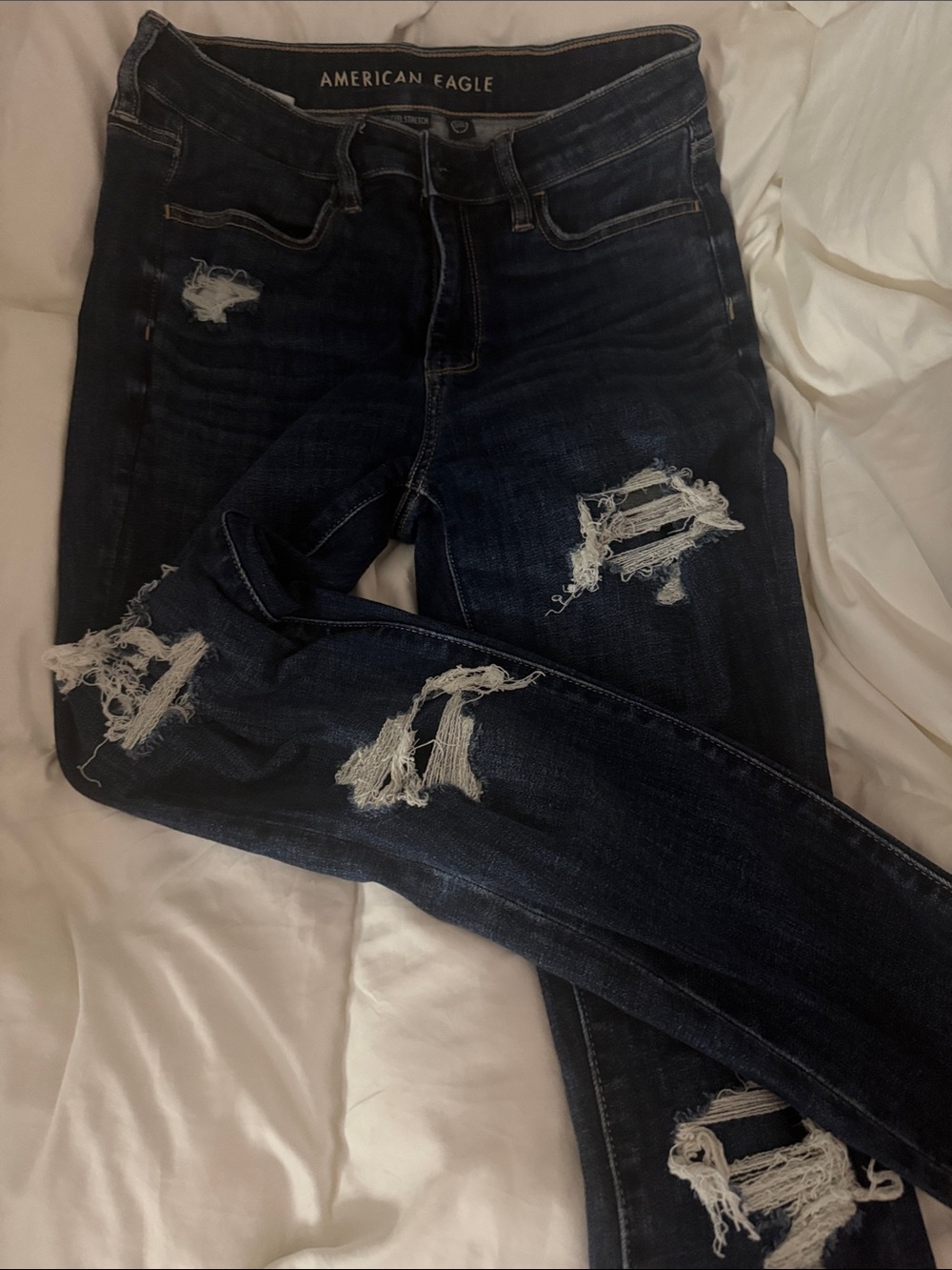 American Eagle Dark Indigo Distressed Skinny Jeans